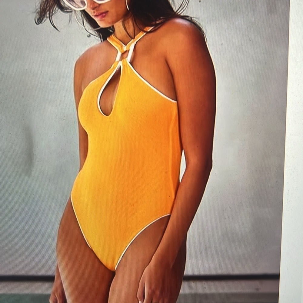 NWT BECCA modern edge, fine rib, high neck, one piece swimsuit - Picture 6 of 6
